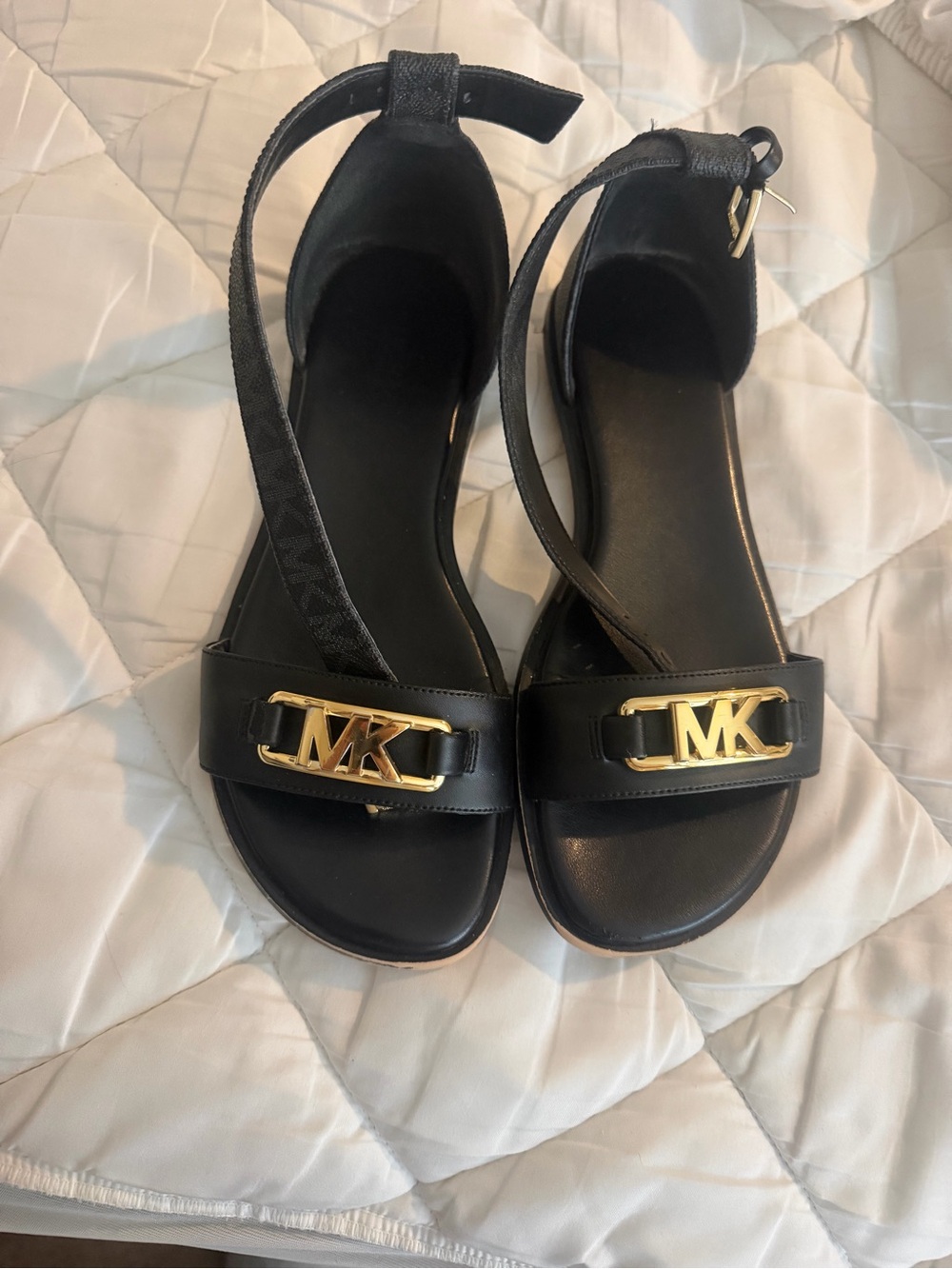 Michael Kors Women's Black MK Logo Ankle-Strap Sandals